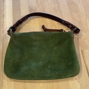 Vintage y2k 2003 Gap Suede Green Shoulder Bag w/ Braided Brown Leather Handle